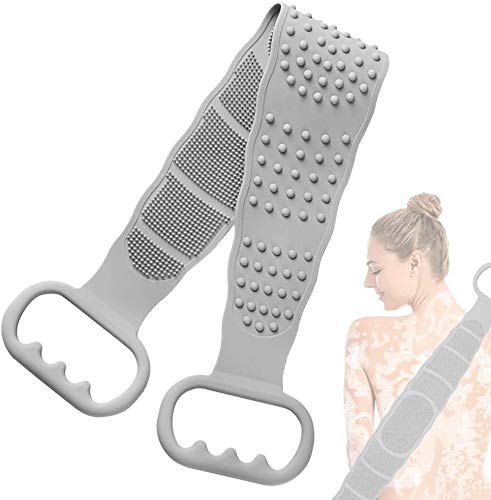 Silicone Bath Body Brush, Exfoliating Long Silicone Body Back Scrubber, Bath Towel for Dead Skin Remover,Dual Sided,Deep Clean, Long Lasting and Super Soft for Women Men (Gray)