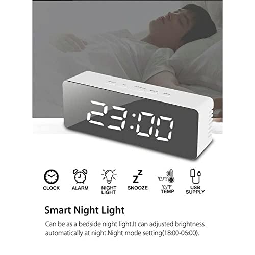 Image of Alarm Clock Battery & USB Powered Acrylonitrile Butadiene Styrene(Abs) Digital Mirror Led Display Travel Clock with Snooze Time Temperature Function for Home Kids Bedroom