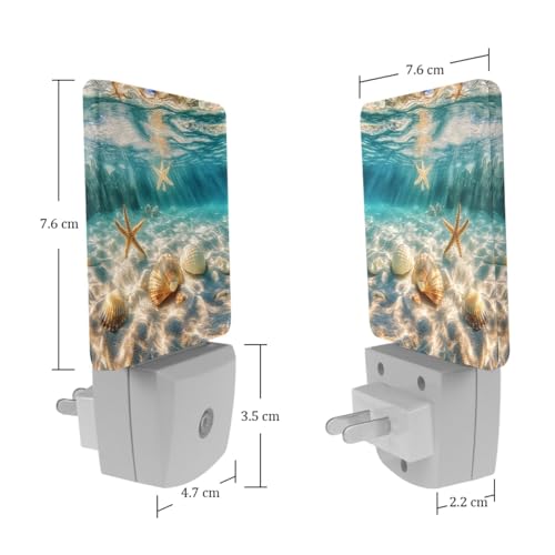 Image of NEWzone Starfish Seashells Ocean Night Light Set of 2, Auto Sensor LED Dusk-to-Dawn Nightlights, Plug-in Sensor Lamp for Bedroom Bathroom Kitchen Hallway Stairs Decorative