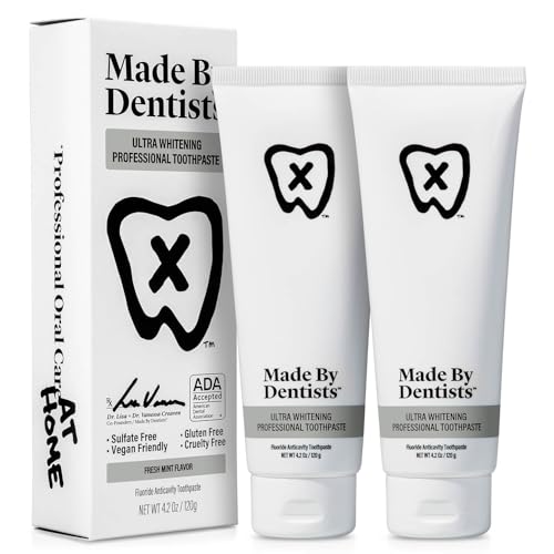 Made By Dentists Professional Ultra Whitening Toothpaste - 2 Pack - Sensitive Teeth Whitening Toothpaste With Sodium Fluoride & Hydrogen Peroxide, Ada Approved, Vegan, 2 X 4.2Oz