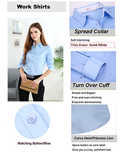 Esabel.C Womens Button Down Shirts Long Sleeve Regular Fit Cotton Stretch Work Blouse Blue L