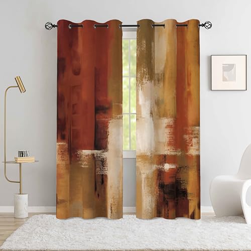 Image of Asuexpect Burnt Orange Curtains 2 Panels Abstract Rust Curtain Room Darkening Grommet Window Drapes Modern Decorative Window Treatments for Bedroom Living Room, 42x84 Inches
