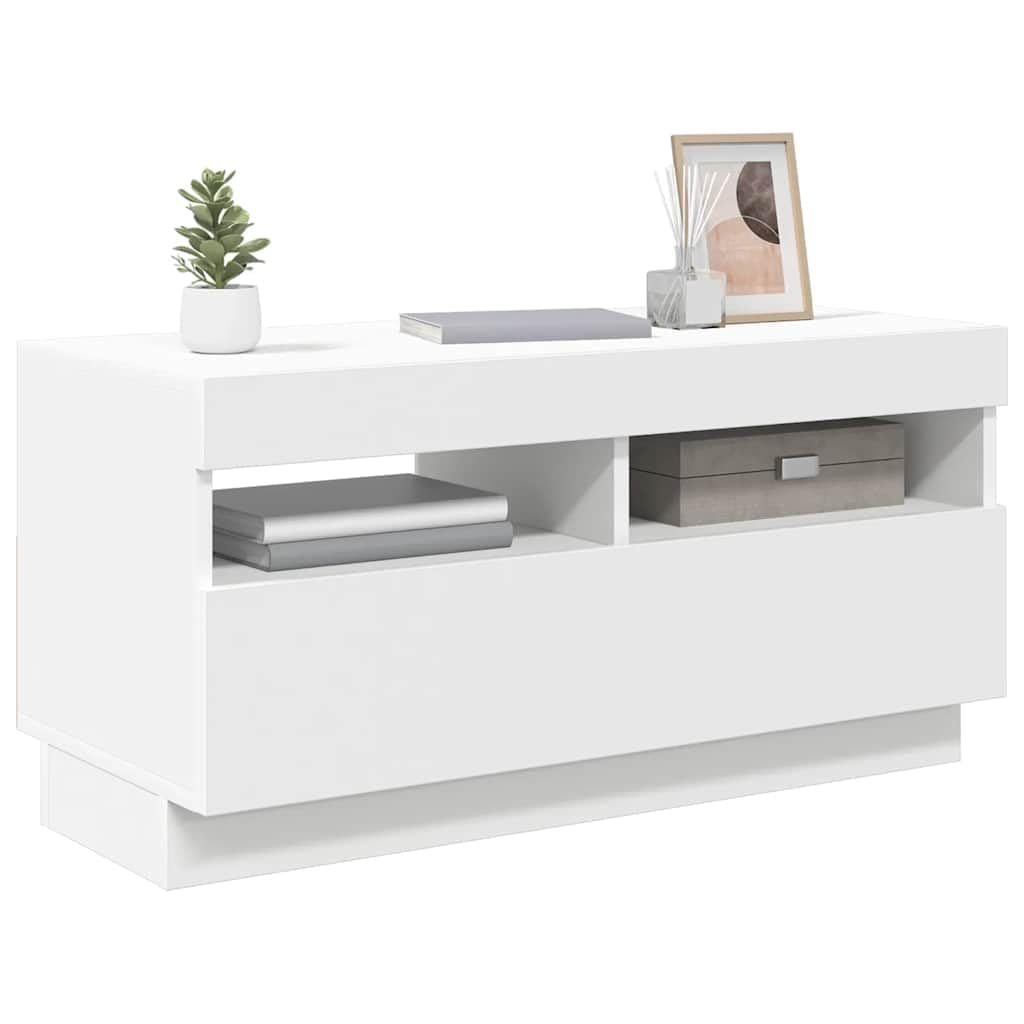 Mueble para TV con luces LED, color blanco, 80 x 35 x 40 cm, moderna consola multimedia, resistente, universal, soporte para TV para salón, dormitorio