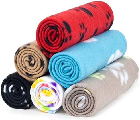 AK KYC 6 Pack Mixed Puppy Blanket Cushion Dog Cat Fleece Blankets Pet Sleep Mat Pad Bed Cover with Paw Print Kitten Soft Warm Blanket for Animals…