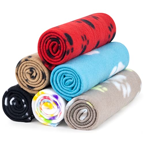 6 Pack Mixed Puppy Blanket Cushion Dog Cat Fleece Blankets Pet Sleep Mat Pad Bed Cover with Paw Print Kitten Soft Warm Blanket for Animals… Mixed 6 pack of 24x28 inches