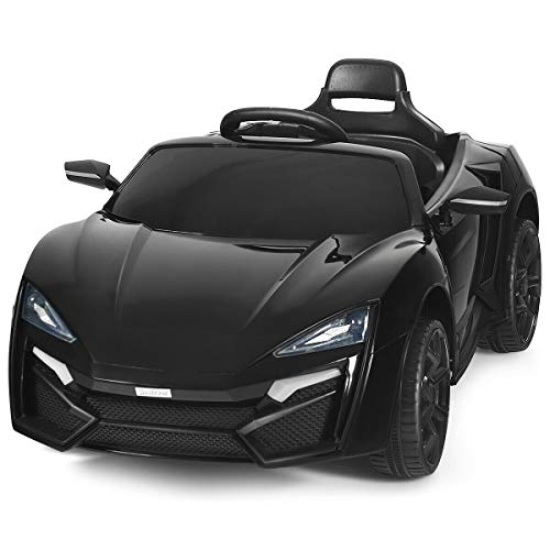 Free Shipping Over $50 HONEY JOY 12V Kids Ride On Car, Battery Powered Electric Sports Car, Slow Start, Cool Front/Tail Lights, Spring Suspension, Double Doors, Portable Handle Ride-On Toy Vehicle w/RC Remote Control(Black)