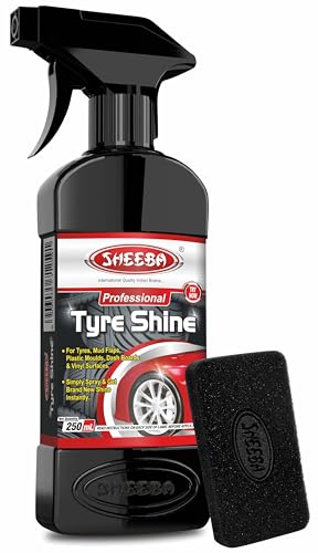 SHEEBA TYRE SHINE Polish with foam applicator pad for Cars & Bikes, Original Back to Black look, Long Lasting Results, for Rubber, Plastic Parts, Prevents Premature Ageing, Dullness, Non Greasy: 250mL (Image - 1)