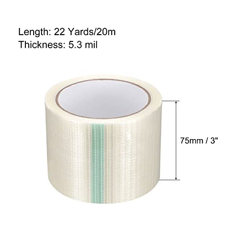 Image of MECCANIXITY Filament Strapping Tape, 3 Inch x 22 Yards 5.3 Mil, Reinforced Fiberglass Tape Transparent