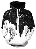 BarbedRose Men's Digital Print Sweatshirts Hooded Top Galaxy Pattern Hoodie,Black White Milk Astronaut,L/XL