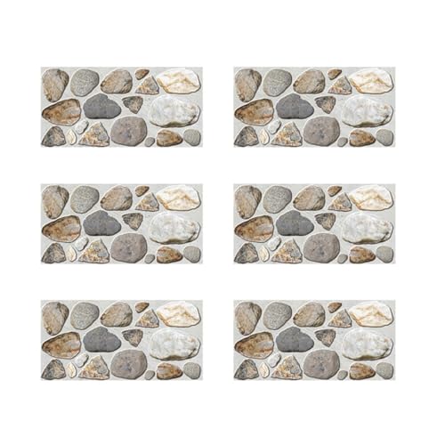 AUTSUPPL Lot de 6 Papiers Peints Autocollants Motif Pavés Imitation Galets 15x30 Cm Pvc Imperméable pour Salle de Bain Cuisine Décor Mural Adhésif...