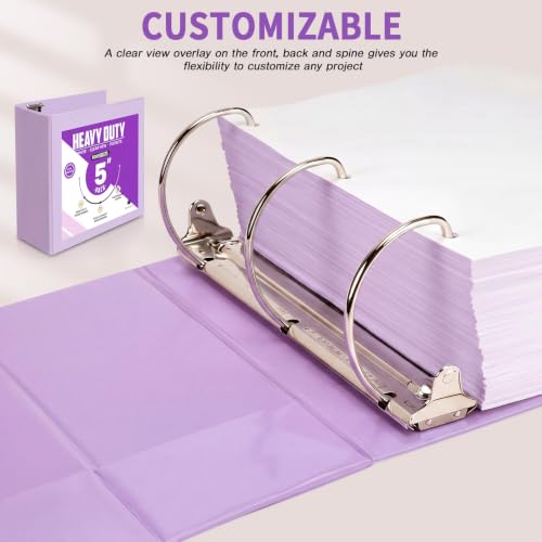Image of Sinload 6 Pcs 3 Ring Binder, 5 Inch Large Capacity 3 Slant D Ring Binders with Pockets, 8.5 inch x 11 inch Presentation Folder View Binder with Customizable Clear Cover for Documents Files Projects (Purple)