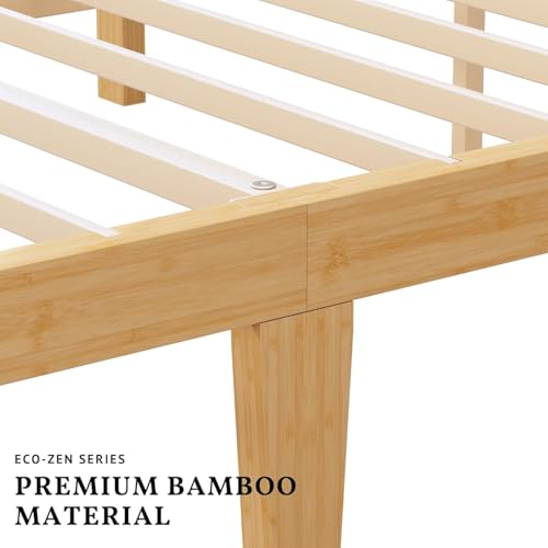 Image of ZIYOO 14 Inch Queen Bamboo Bed Frame with Headboard, Modern Minimalist | Solid Bamboo,Solid Wood, Platform Bed Frame with Headboard & Footboard, No Squeaks, Fits Bedrooms, Guest Rooms, Hotels