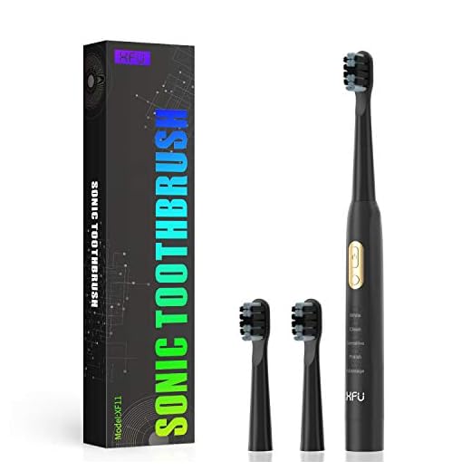 XFU Sonic Electric Battery Toothbrush for Adults and Kids, 3 Dupont Brush Heads, with 5 Modes and Waterproof IPX7, Bulid in 2 Mins Timer 40, 000 VPM, Xf2011 Black