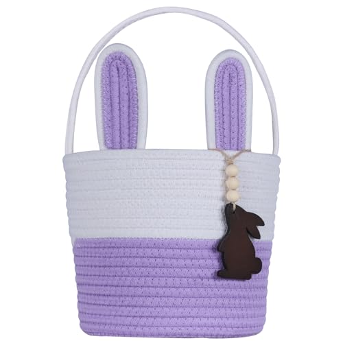 Image of Easter Basket Empty Easter Basket for Girls Easter Baskets for Kids Boys Girls with Bunny Tag Egg Gifts Toddler Teens Babys First Easter with Handle Purple