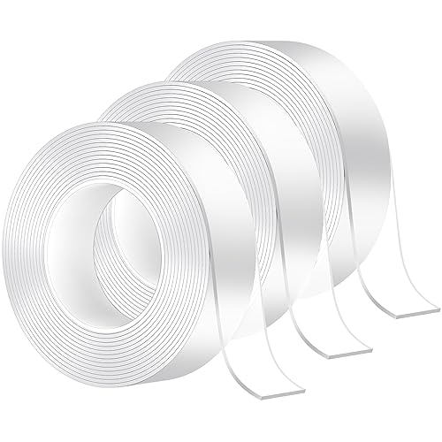 MOKANI 3 Rolls Nano Double Sided Adhesive Tape 5M/16.4FT Multifunctional Reusable Washable Traceless Transparent Gel Tape Wall Sticky Strips for Kitchen Party Paste Photos Posters Carpet Fixing