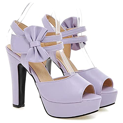 YUEBAOBEI Femme Bow Plage Sandale, Femmes Chaussures Bow Pumps Talons, Talon Compensé Sandales, Occasionnel Outdoor Ete Casual Mode Sandale,Violet,37 Cover