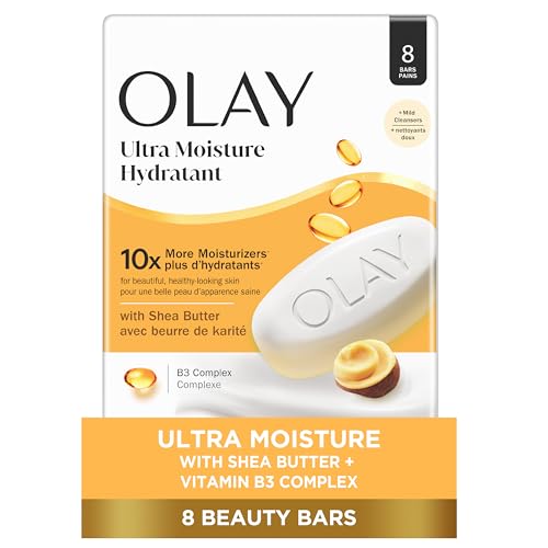Image of Olay Beauty Bar, Ultra Moisture,10x More Moisturizers, Nourishing Conditioners, Smooth & Gentle on Skin, Vitamin B3 Complex, For All Skin Types, Shea Butter Scent, 3.17 oz, (Pack of 8)