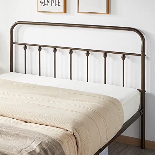 Topeakmart Queen Size Victorian Style Metal Bed Frame With Headboard/Mattress Foundation/No Box Spring Needed/Under Bed Storage/Strong Slat Support Bronze #TOP3