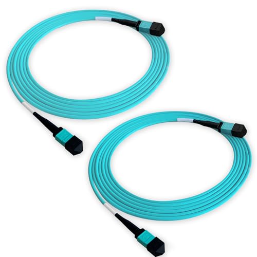 Image of GwliUni 2Pcs 3m MPO Patch Cord, OM3-150 Multi-Mode Cable Jumper Plug, Female to Female, 12 Core 6 Channel Type B, PC end face, LSZH 3.0mm, Compatible with 8 Core 4 Channel MPO