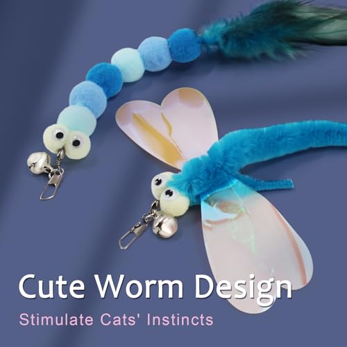 SONGWAY Cat Feather Wand Stick Toy, 7 Pcs Cat Feather Toys, 1 Retractable Teaser Wand with 6 Tassel Dragonfly Cat Toy Refills - Image 4