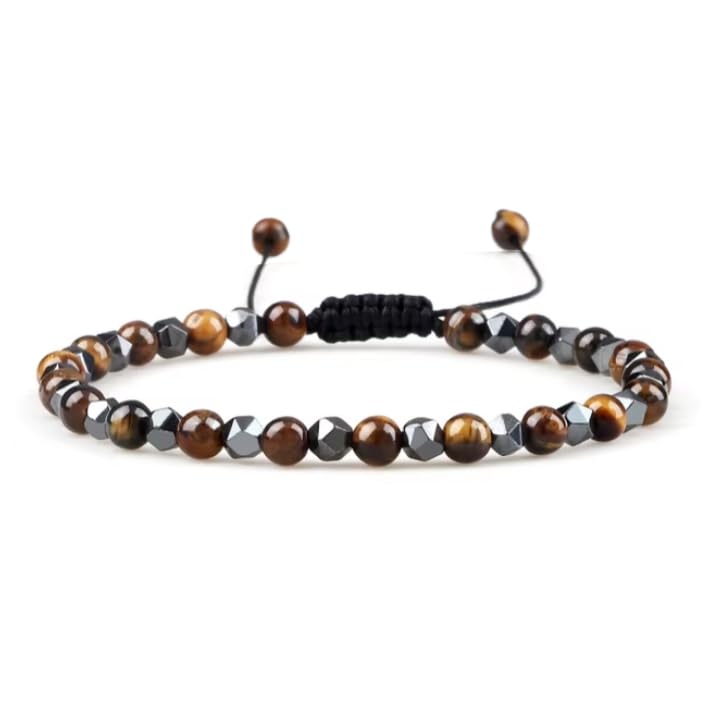 YDYDTTKD Natürliches Tigerauge-Armband, handgefertigt, 4 mm Perlen, geflochtene Armreifen für Damen und Herren