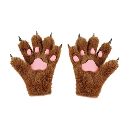 Guantes de felpa para disfraz de felino con diseño detallado zz