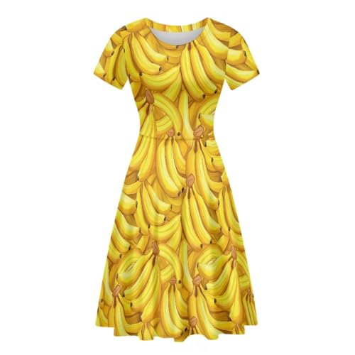 Beauty Collector Banana Yellow Dress for Women Crewneck Short Sleeve Summer Floral Flared Maxi Dress