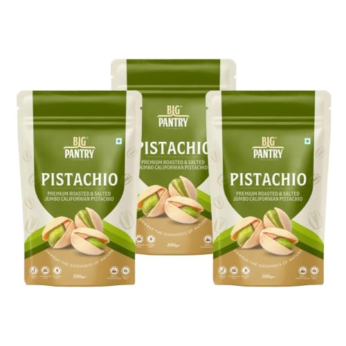 Image of BIG Pantry Premium Roasted & Salted California Pistachios 200g | Jumbo Shelled Pista | Crunchy Protein-Rich Dry Fruits | Gluten Free | Resealable Freshness Pouch (Pack Of 3)