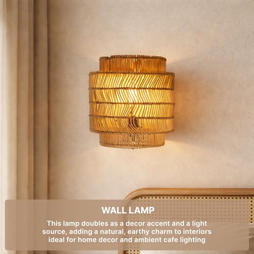 Image of Habere India-All the Cultures Fabricating India Wall Lamp | Decor Lights | Night Lamp for Bedroom | Mount Lights | Bamboo Wall Lamp (L22 x W9.5 x H23.5 cm)