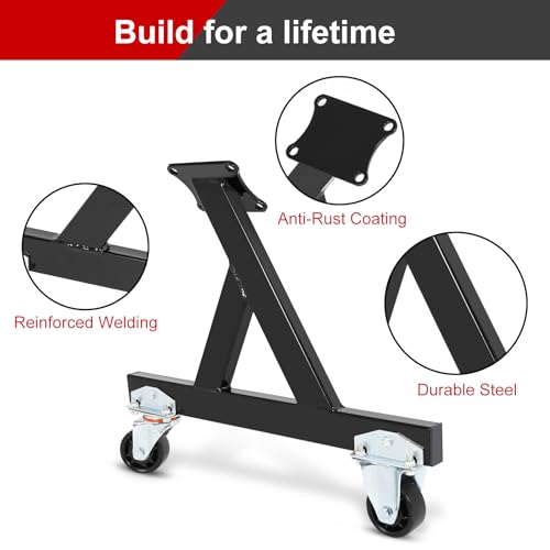 Image of Metal Engine Stand for LS Series V8 Engines - Heavy Duty Steel Cradle (2 PCS), Rolling Storage Stand with Swivel Casters, Engine & Transmission Storage Support, Black