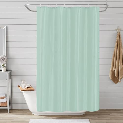 LUKDUNG Rideau de douche en polyester textile, 120 x 200 cm, anti-moisissure, pour baignoire, douche, en tissu, imperméable, lavable, avec 8 crochets, vert