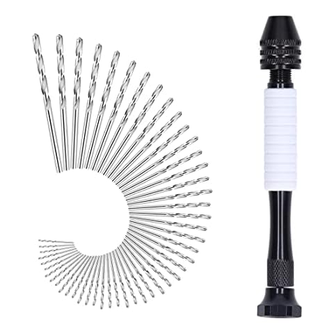 SeonFook 49 Pieces Pin Vise Hand Drill Bits Mini Twist Drill Bits Set Micro Pen Small Hand Drill for Crafts, Metal, Woodworking, Manual Work DIY, Jewelry, Assembling, Model Making Cover