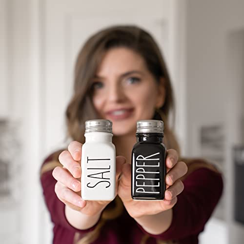 Farmhouse Ceramic Salt And Pepper Shakers Set With Extra Lids. 100% Stoneware Salt And Pepper Shaker Set. Black Pepper And White Salt Shaker With Lid X4. Kitchen Salt Pepper Shakers By Heartland Home #TOP6