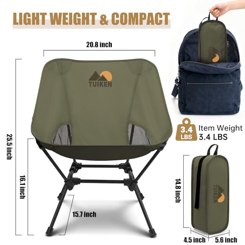 Image of Ultralight Camping Chair Backpacking Chair, Portable Camp Chair with Cup Holder & Storage Bag, Lightweight Compact Folding Chair for Hiking, Travel, Picnic Mountaineering-Gark Green