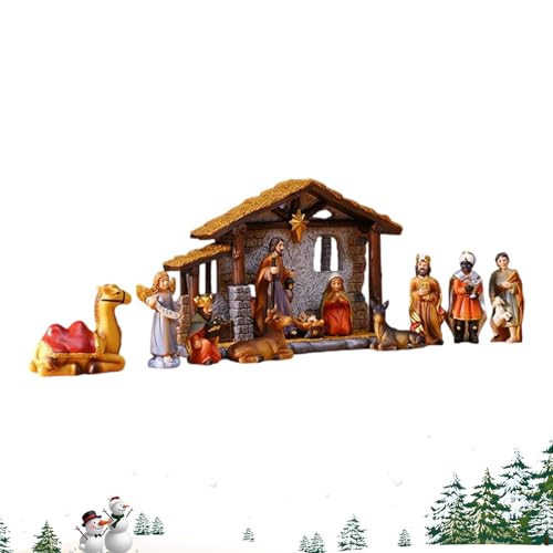 Set de Navidad para interior - Belén religioso, figuras en miniatura para mesa, festivo para oficina, escuela, salón, jardín, decoración de vacaciones y regalos