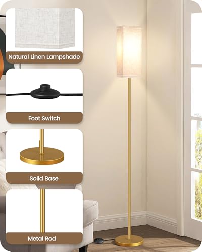 Image of 2Pack Floor Lamp, Pole with Foot Switch, Modern Standing Lamp Lampshade, Minimalist Freestanding Lamp (Bulb Not Included), for Living Room,Bedroom,Office,ETL Listed,Gold and Beige DE07LDP205