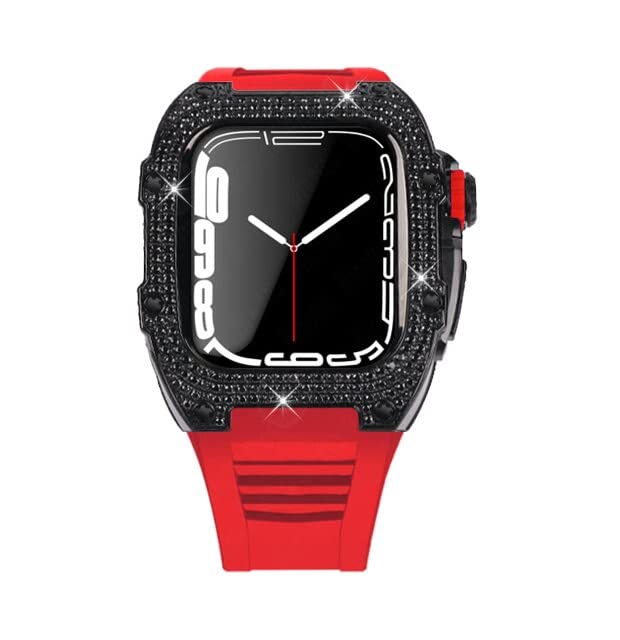 Kit de modification Apple Watch 8 45 mm avec bracelet caoutchouc hommes et boîtier diamant