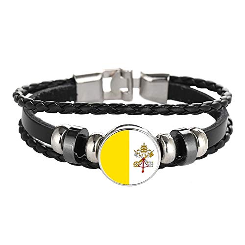 Vatican Flag Braided Bracelet Leather Chain Crystal Wristband Souvenir,Fashion Handmade Bracelet for Man & Woman Special Day's Gift
