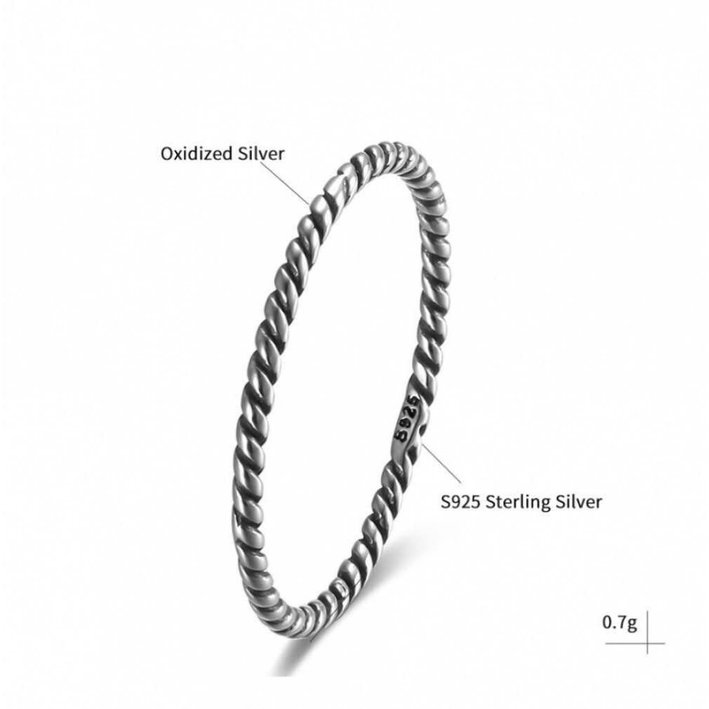 Anelli in Argento Sterling 925 da Donna Anello in ossido Sottile con Corda Intrecciata