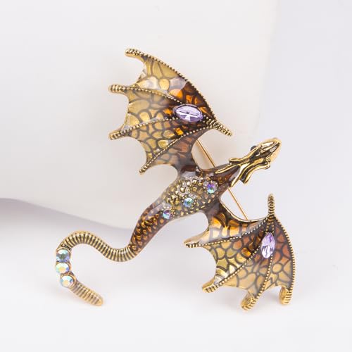 Image of ZORZA Vintage Enamel Dragon Brooch Pin Rhinestone Pterosaur Flying Dragon Brooch Cartoon Style Animal Brooch Personalized Wings Dragon Badge for Hats Collars and Bags