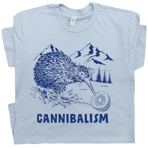 M - Kiwi Cannibal Shirt Funny Bird Watching Graphic T Shirt for Men Women Guys Cool Exotic Cannibalism Tshirt Kiwi Fruit Tee Blue