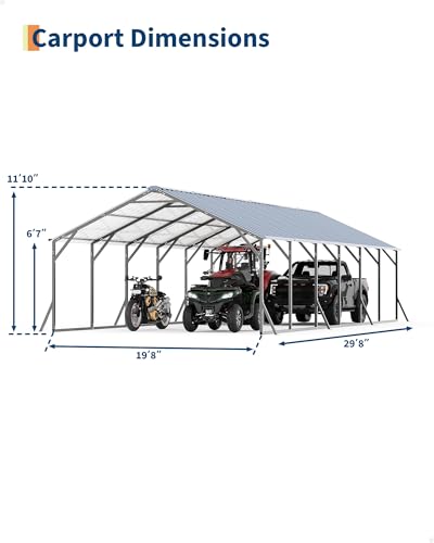 Image of GarveeLife 20'X30'x12' Metal Carport for Multiple Vehicles, Steel Car Ports | Vertical Roof Design / for All-Weather / for Full-Size Pickup Trucks, Boats, and Tractors