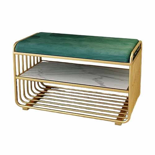 Banc à chaussures en métal doré et velours pour l'entrée