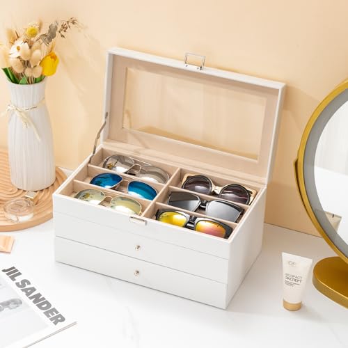 ProCase Boîte à Lunettes, Ranger 18 Lunettes de Soleil ou Lunettes de Vue, 3 Compartiments avec Vitrine Couverture en Verre Antichoc, sans Perdre ou Abîmer – vue 7