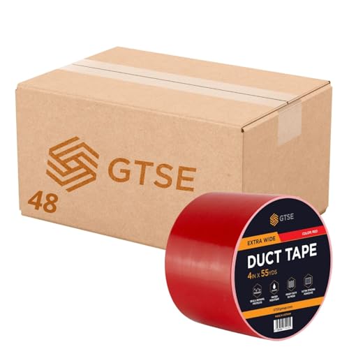GTSE Wide Duct Tape, Red, 4 Inches x 55 Yards (164 ft), Heavy Duty, Waterproof Repair Tape for Indoor or Outdoor Use, 48 Rolls
