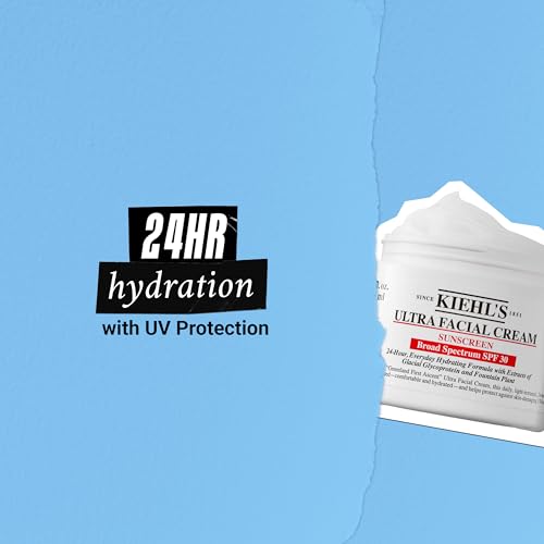 Kiehl's Ultra Facial Cream with SPF 30, Lightweight Daily Face Moisturizer for All Skin Types, 24-hour Hydration, UV Sunscreen Protection, Non-greasy, Absorbs Quickly, with Glacial Glycoprotein