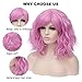 Women's Short Curly Wig 14 Inches Bob Wigs with Fringe for Women Halloween Cosplay Party Fancy Dress, Pastel Wavy Synthetic Light Pink Wigs for Girls Costume