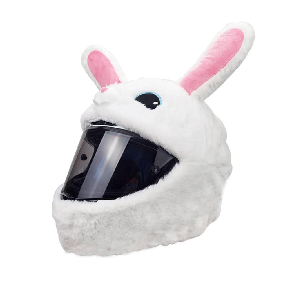 Divertente copricasco da moto, decorazione per casco a forma di coniglio bianco in peluche per motociclisti, regali e accessori unici per motociclisti