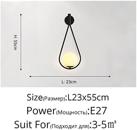 Modern LED Wall Lamps Unique Style Living Study Room Bedside Bedroom Aisle Porch Glass Lampshade Lights Indoor Lighting Home (Color : A Gold 23x55cm Size : Three Colors) (B Black 23x55cm Three Colors image 4