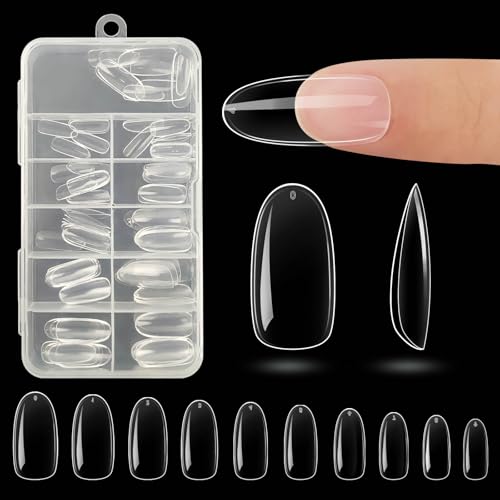 100pcs Clear Long Oval Nails, 10 Sizes Full Cover Fake Nails Set, Suitable for Nail Extensions and DIY Manicures, Acrylic Nails